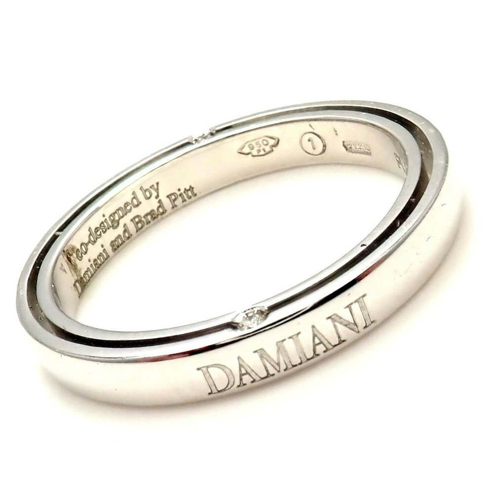 Rare! Authentic Damiani Brad Pitt Platinum 4 Diamond 3mm Band Ring Sz 8.25​